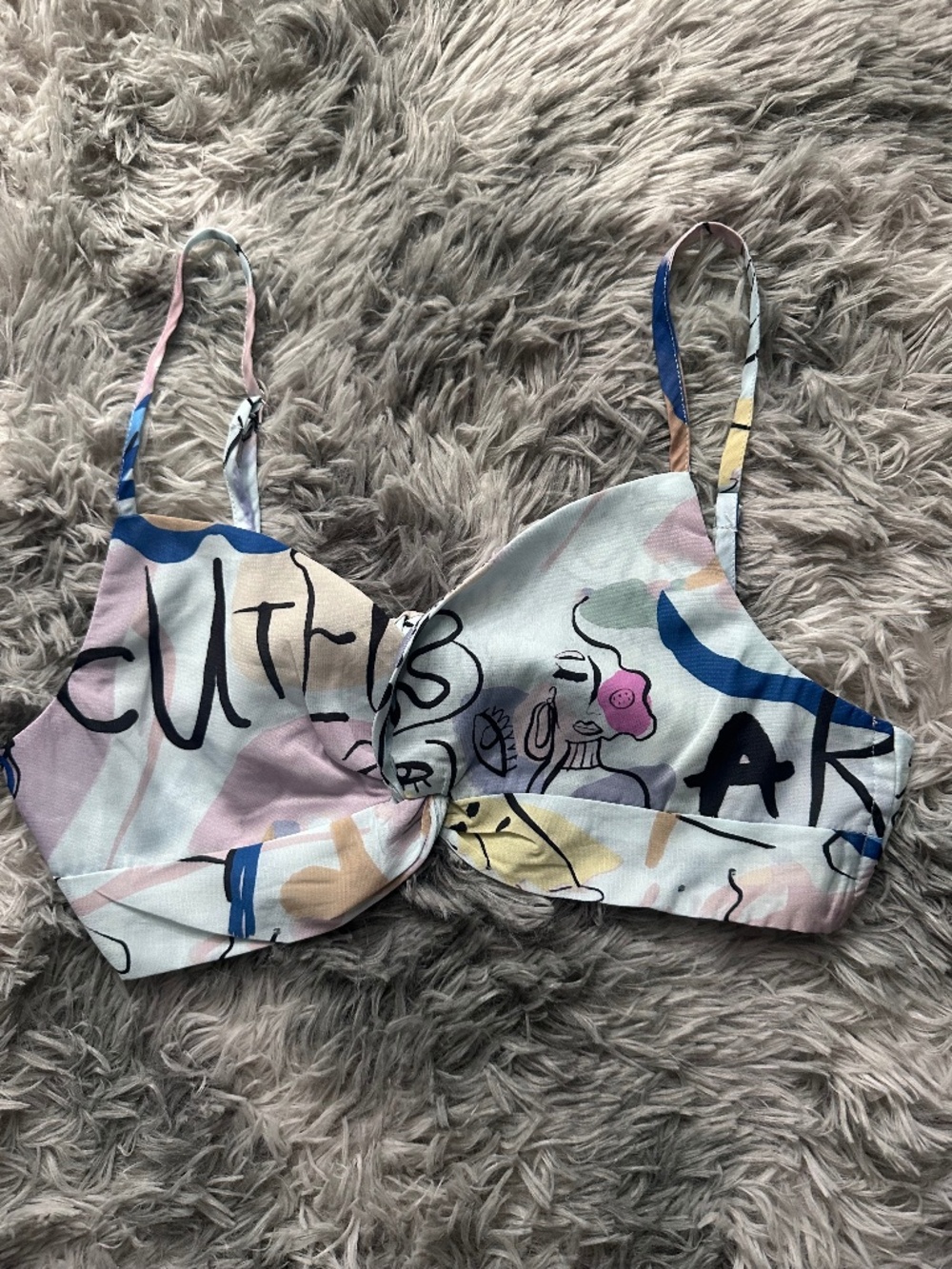 abstract print crop top multi color  Small
